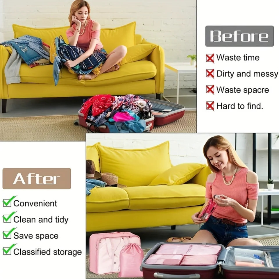 Ship from US Travel packaging cube set portable mesh clothing bag foldable luggage manager with shoe travel essentials 250305FBB