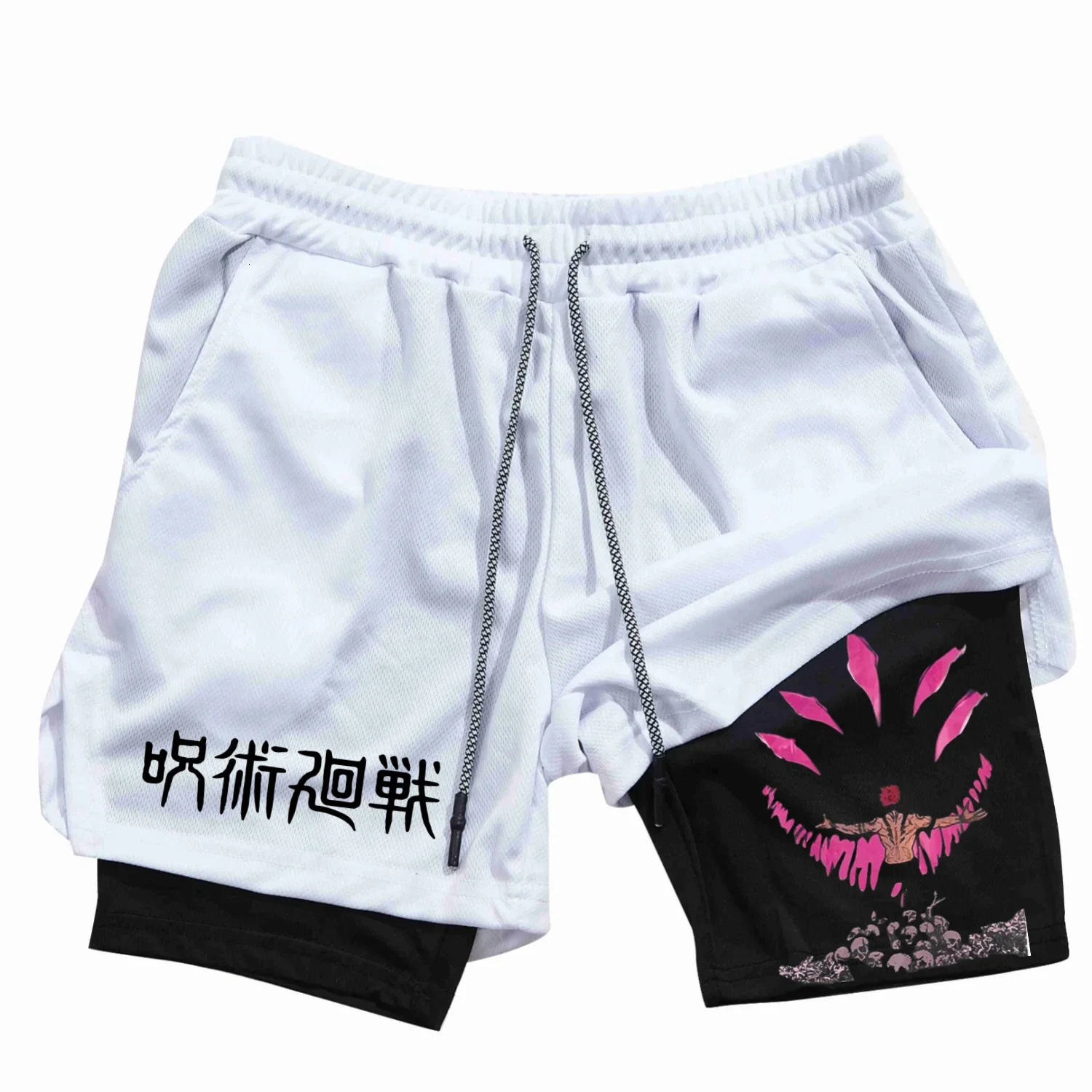 Itadori Yuji 2 in 1 Compression Shorts for Men Anime Jujutsu Kaisen Performance Basketball Sports Gym with Pockets 250224