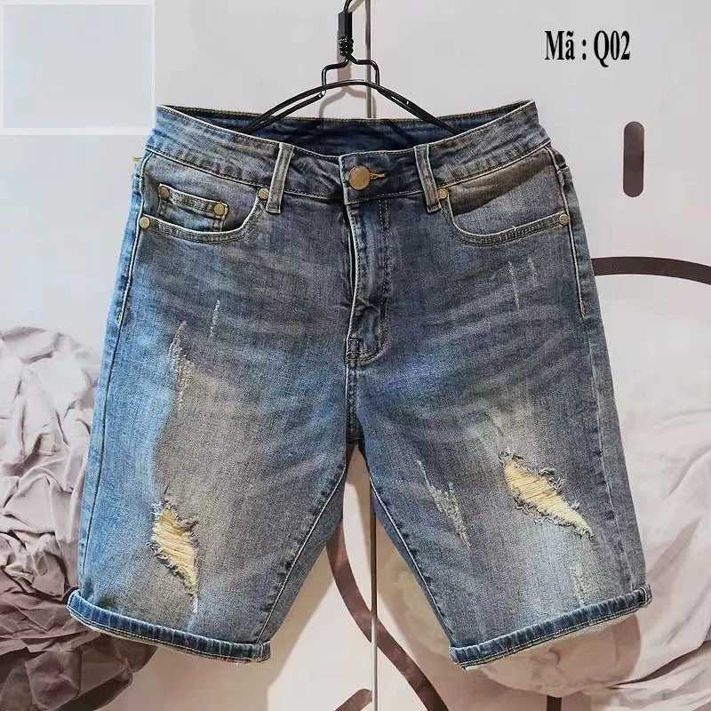 Summer Mens Korean Fashion Hole Baggy Denim Shorts Handsome Young Blue Cargo Jeans Shorts For MenT250305