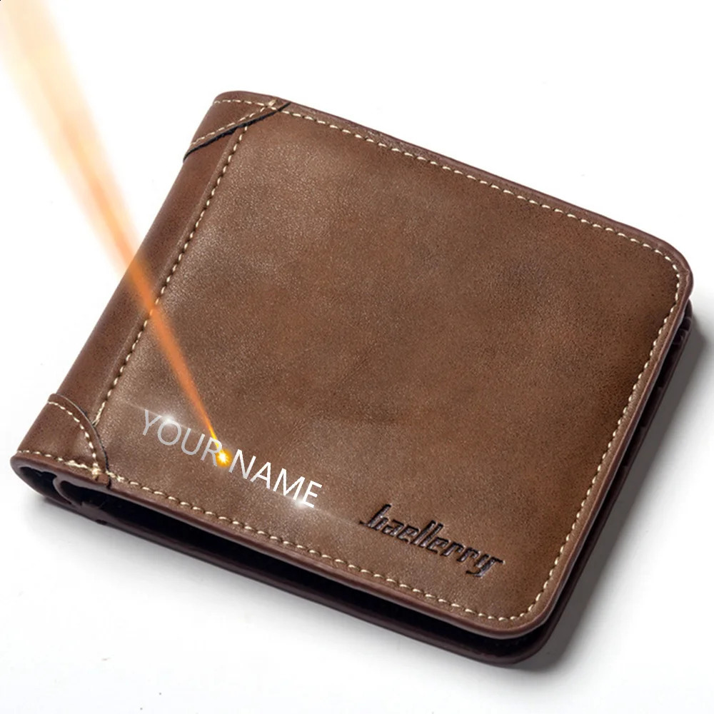 Baellerry Short y Men Wallets High Quality PU Leather Vintage Name Engraving Male Wallet Card Holder Small Purse 250305