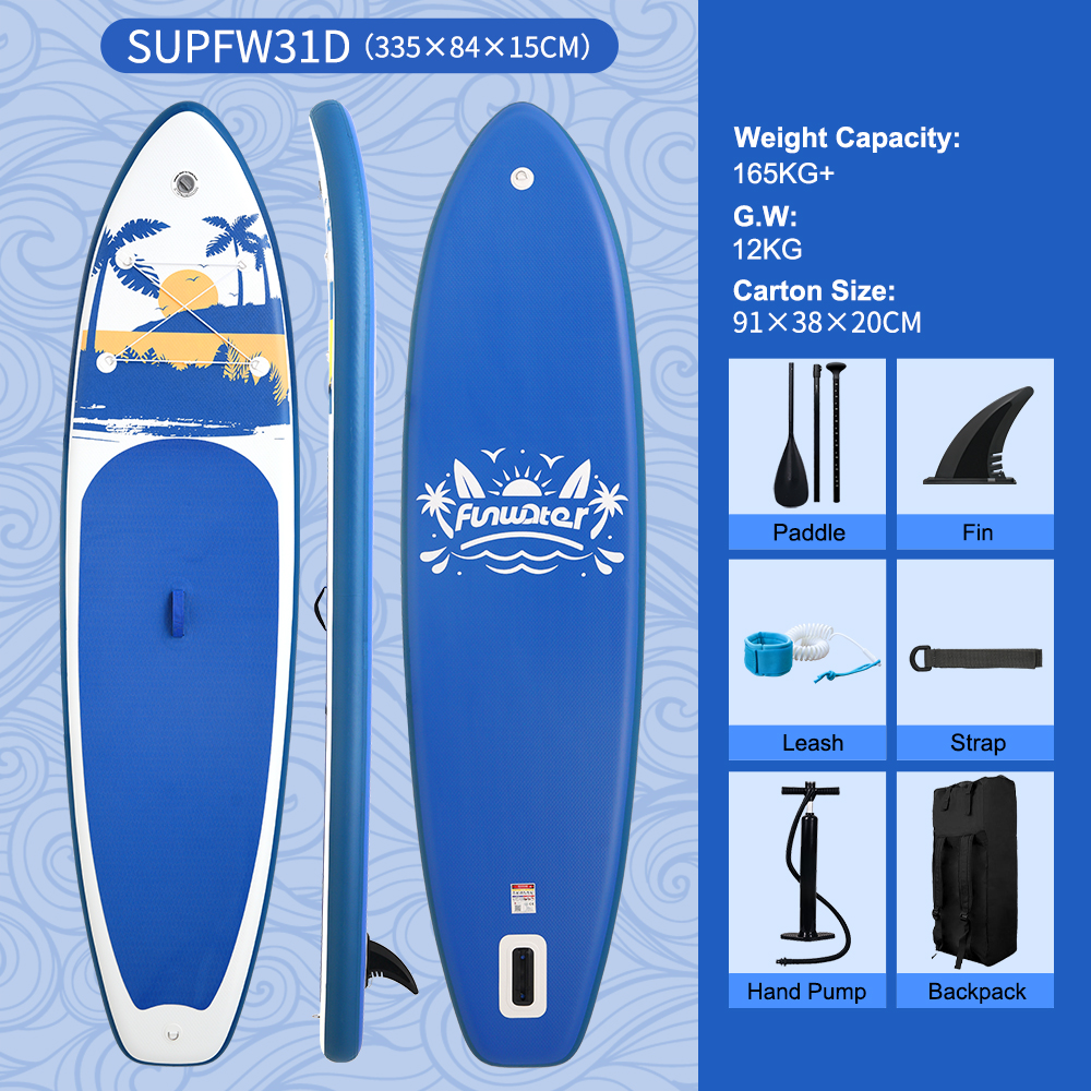 Funwater surfboard Padel stand up paddle board iatable 335 cm SUP paddleboard Tabla Surf paddel Water Sports supboard pump bag koi money coconut tree