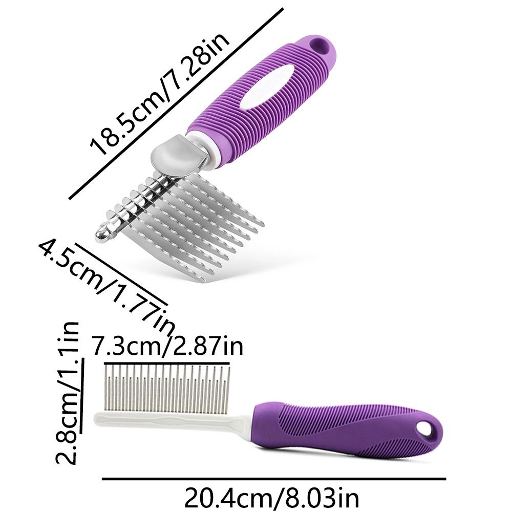 Long & Short Teeth Pet Dematting Hair Rake Reduce Loose Hair Stainless Steel Small Pet Hair Brush Anti-slip Easy Grip Handle