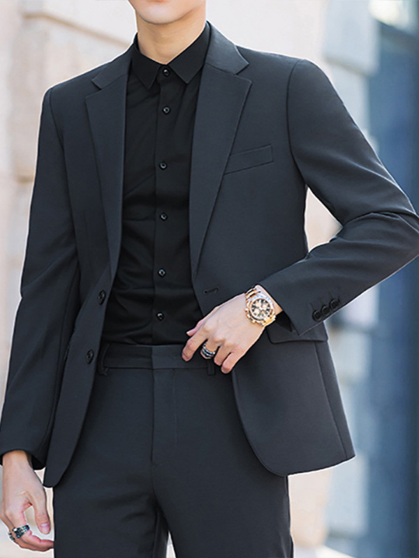 H33Elegant Male Korean Inspired Casual Outfit Sleek High-End Suit Jacket with Unique Drapery