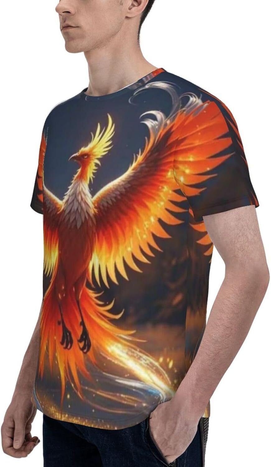 Mens T shirt Red Phoenix 3D Printed T-Shirt for Men and Women - Fantasy Phoenix Graphic Casual Trendy Crew Neck Tops Tee tee Casual tops summer clothe
