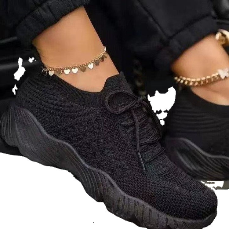 2025 new plus size sports designer women's lace up mesh comfortable casual fly woven breathable low heel shoes trendy casual shoes
