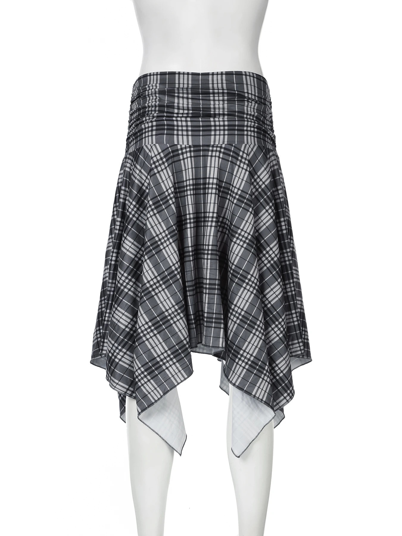 Rockmore Chic Retro Streetwear Irregular Plaid Print Skirts Casual Vintage Harajuku Mid Skirts All Match Y2k Aesthetic 250228