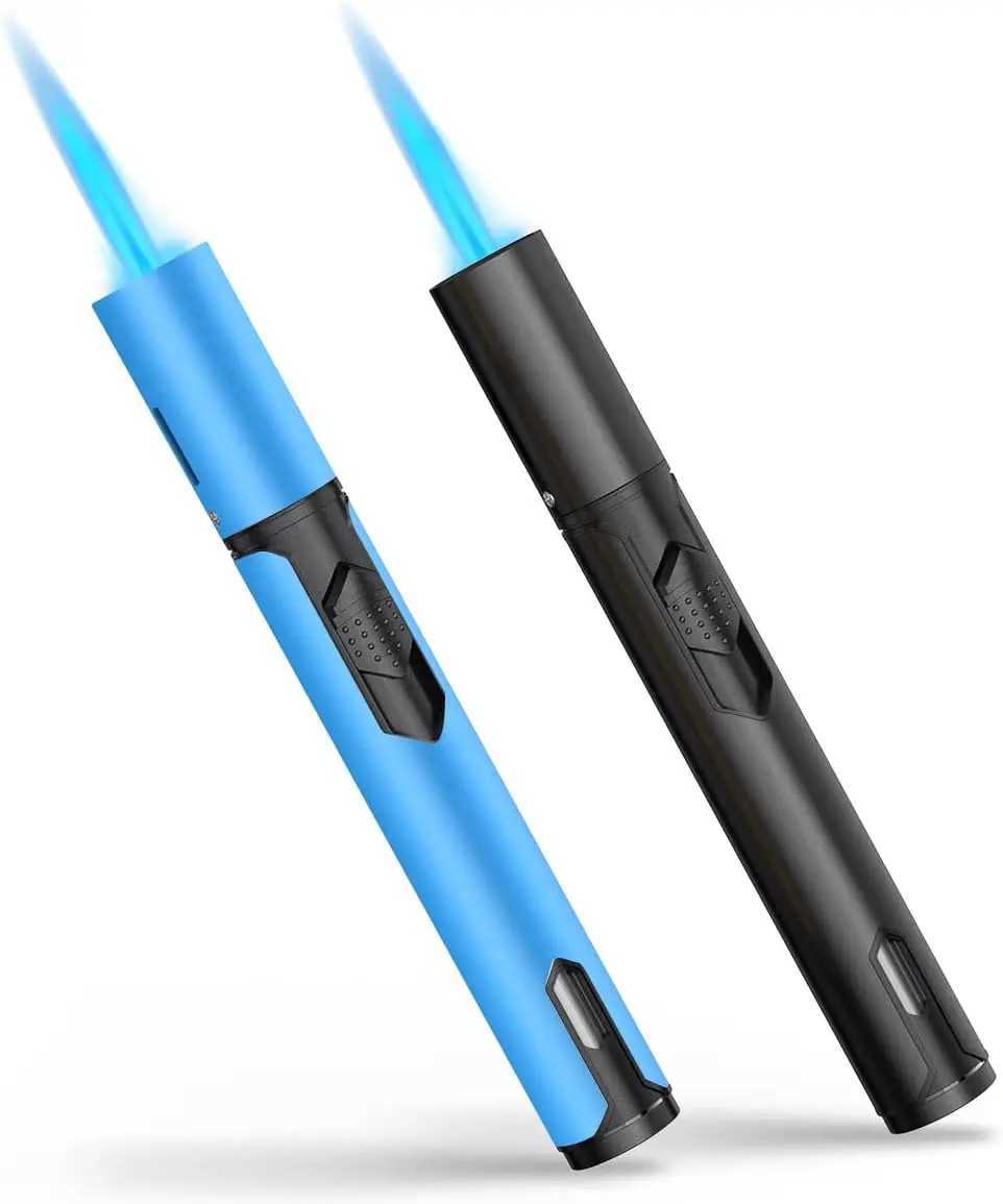 2 Pack Windproof Adjustable Jet Flame Butane Lighter Refillable Gas Torch Lighter for Candles Grill BBQ Fireplaces CampingT250305
