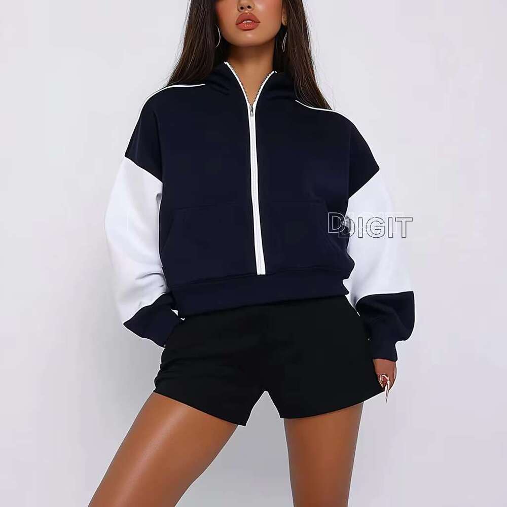 Oem Custom Women's Oversized Drop Shoulder Hoodies 100% Cotton Loose Zip Up Long Sleeves Hoodie For Women