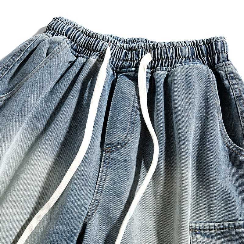 Summer Fashion Male Denim Shorts Vintage Nostalgic Loose Casual Short Jeans Elastic Waist Classic Mens Cargo Shorts StreetwearT250305