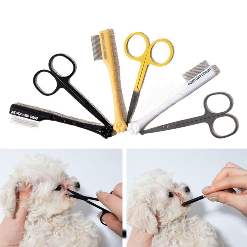Stainless Steel Pet Facial Cleaning Comb Set Fine Tooth Pet Grooming Dog Hair Repair Scissors Removes Tear Stains Eye-poop