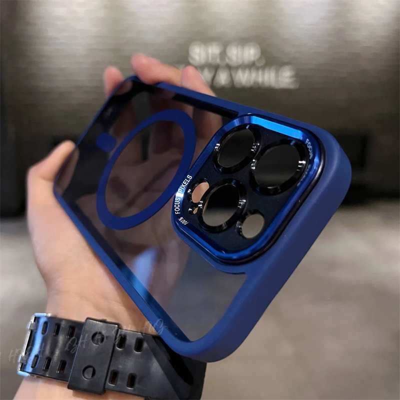 Clear Metal Camera Bumper Case For iPhone 16 Pro Max 15 16 Plus 11 13 14 15 Pro Max For Magsafe Magnetic Lens Protection Transparent Shockproof Cover