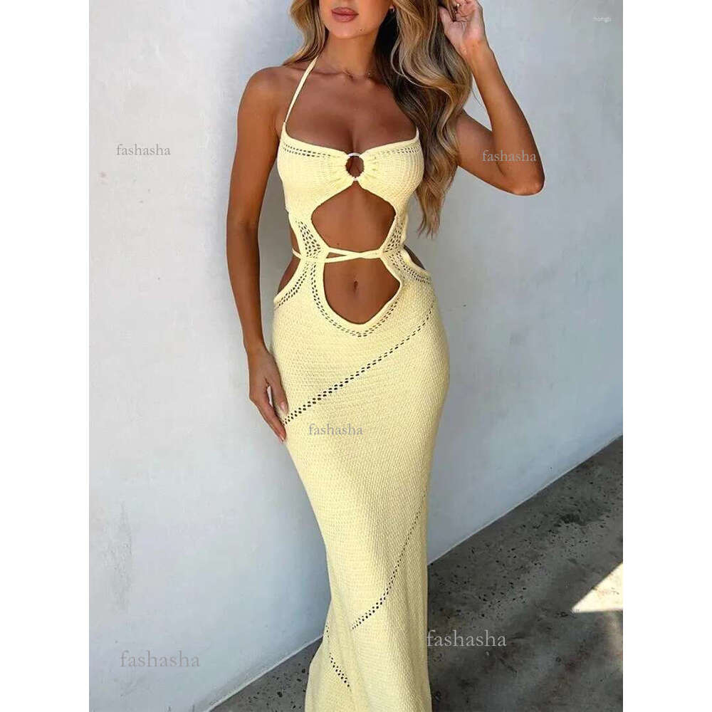 Casual Dresses Women Hollow Out Y2k Bodycon Mini Dress Crochet Cover Up Knit See Through Beachwear Su