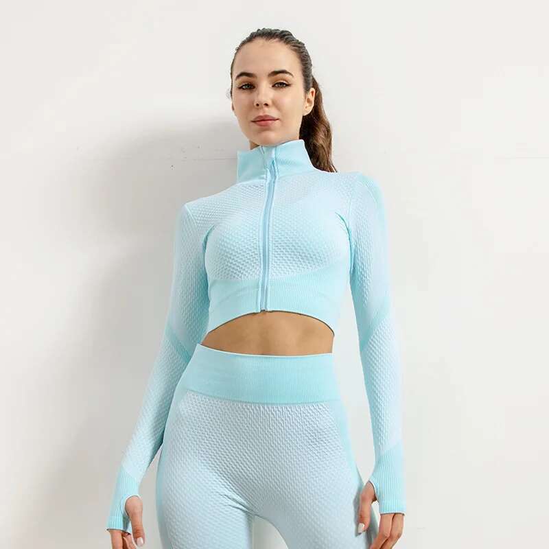 Woman Fiess Sports Yoga Back Cross Bra Seamless Strech Leggings GYM Running Pants Crop Zipper Tshirt Workout Clothes Plus Size