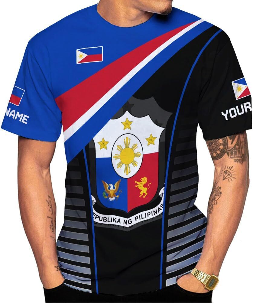 Mens T shirt Personalized Name Philippines Shirts 3D, Filipino Flag Pride Shirt Philippines Shirt Flag Tshirt for Men 19 tee Casual tops summer clothe