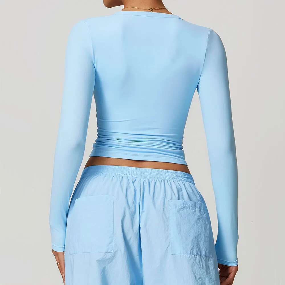 Long Women Sleeve Workout Crop Tops Yoga T-Shirts Solid Sports Top Running Shirts Exposed Navel Quick Dry Fiess Sport Wear Kl-My