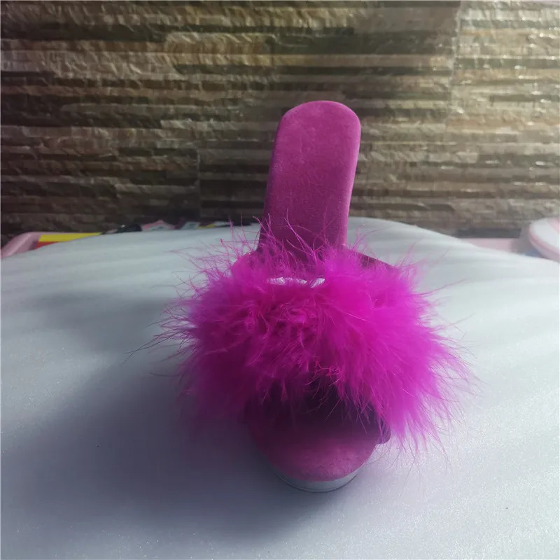 High Heels 13CM Stripper Shoes Plump Feathered Crystal Shoes Sexy Platform Womens Sandals 250228