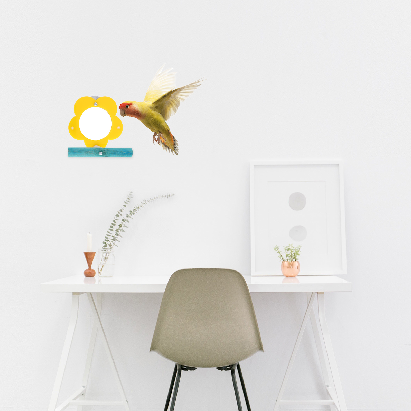 Toy Parrot Standing Stick Perch Decorative Funny Desktop Bird Supplies Yellow Wear-resistant Wooden