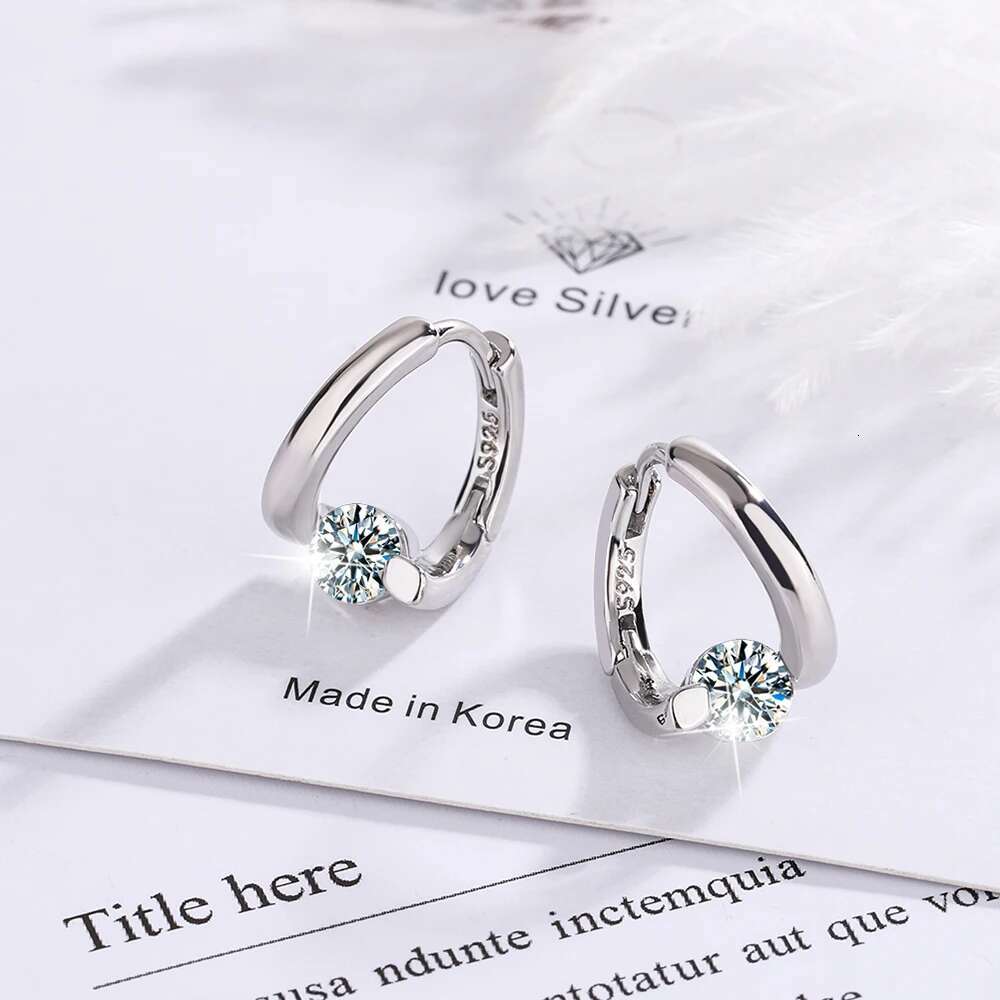 Real 1 Carat Round Moissanite Dia Hoop Earrings Women Sterg Sier Sparkg Wedding Party Fine Jewelry