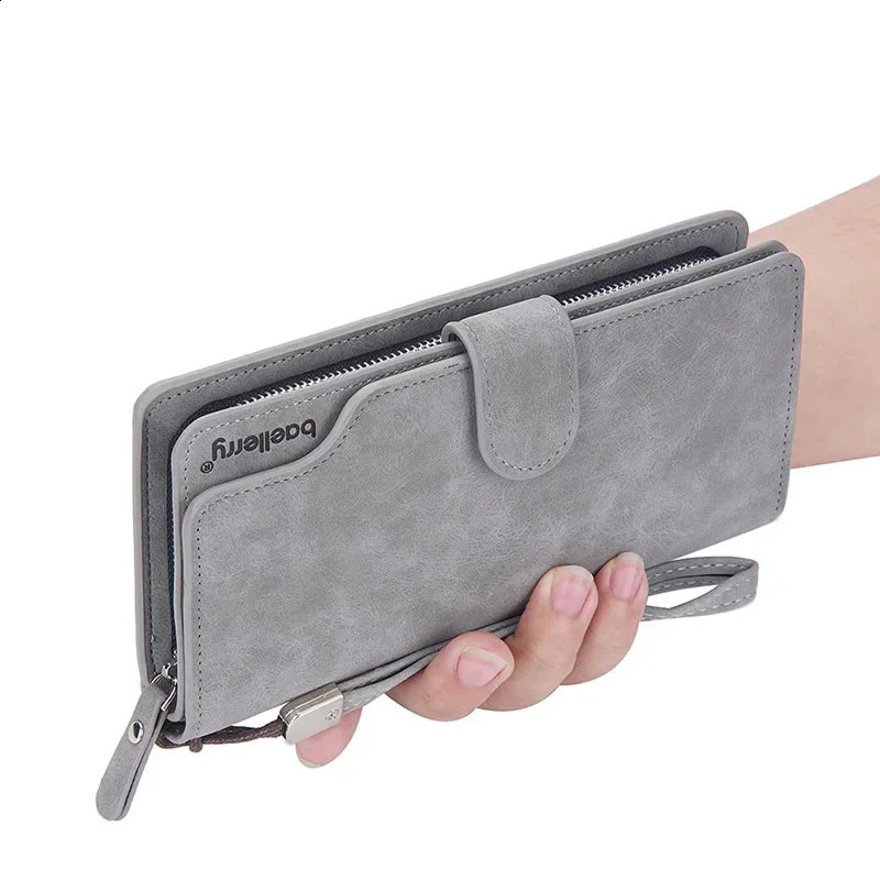 Business Wallets Men Vintage Clutch Phone Bag Multicard Bit Zipper Purse Scrub Money Clip Long Hasp Wallet Large Capacity 250305