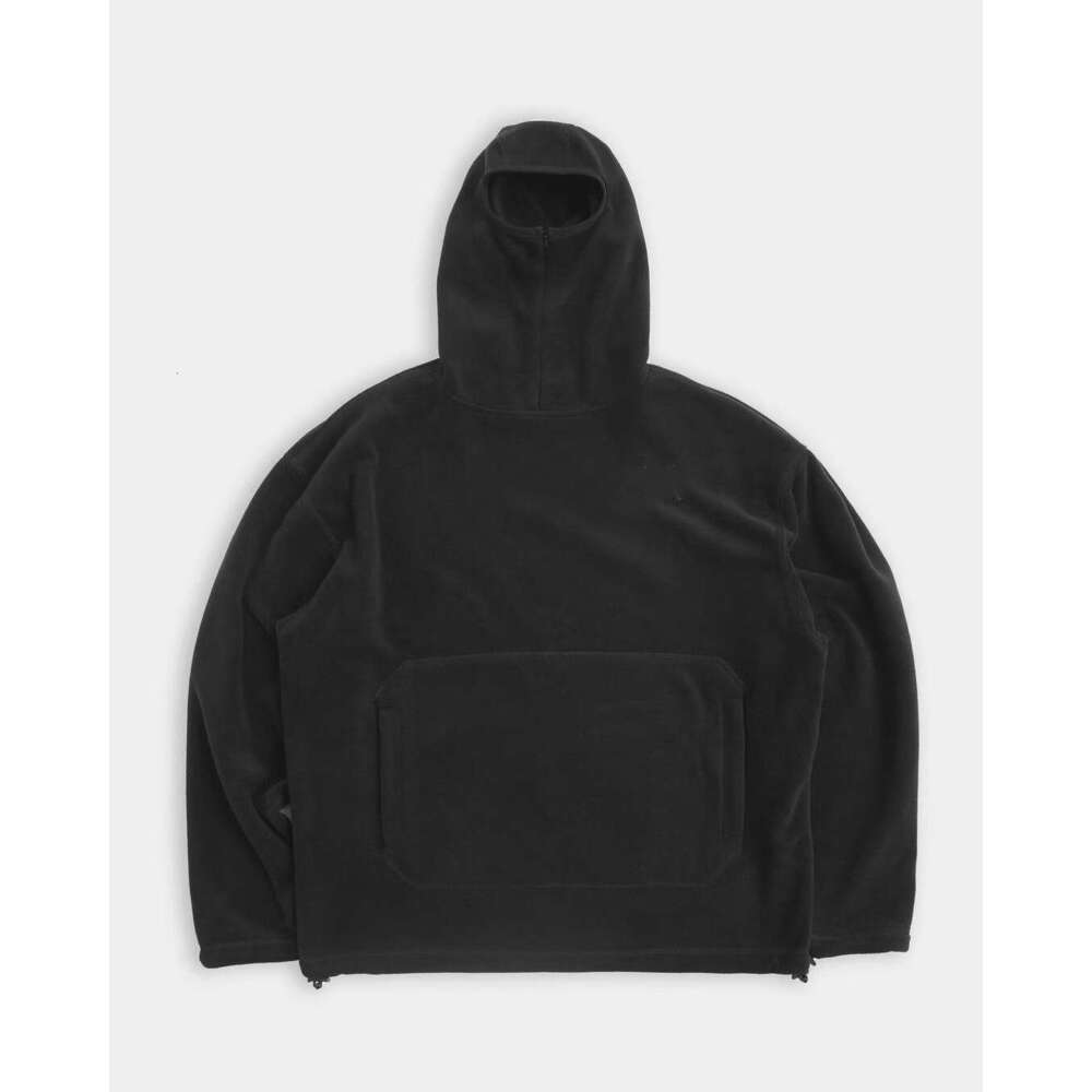 Polar fleece hip-hop high street solid color ninja hooded men's half zip hoodie pullover top