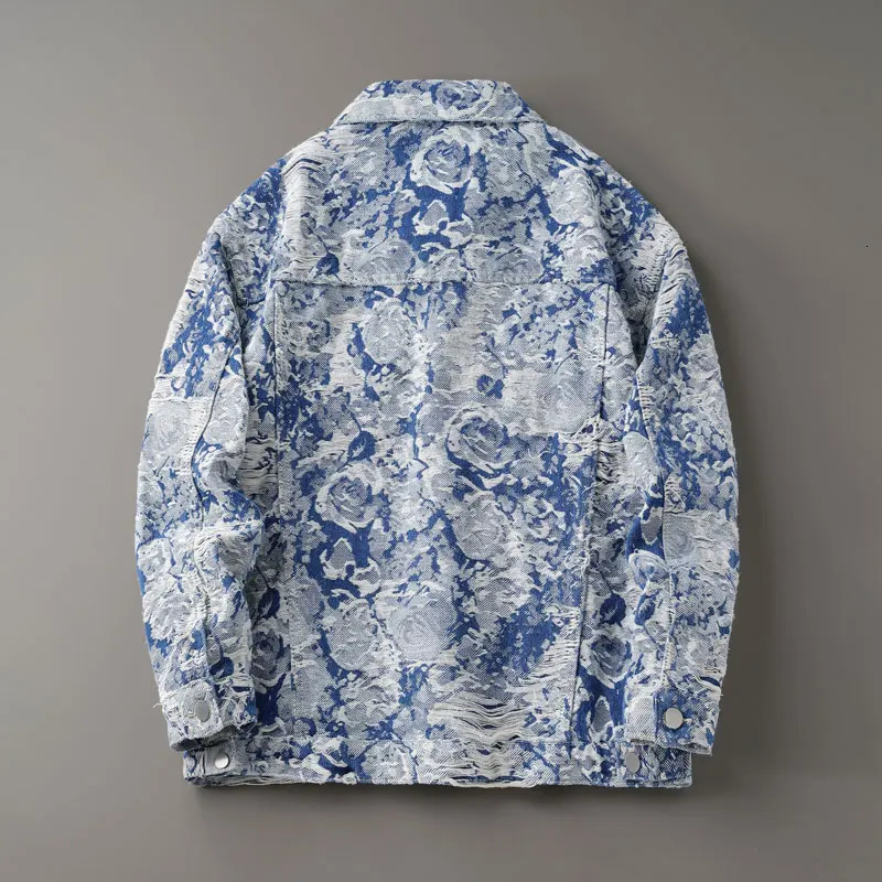Autumn Fashion Men Jacket Retro Blue Loose Fit Casual Denim Ripped Coats Street Hip Hop Jackets 250225