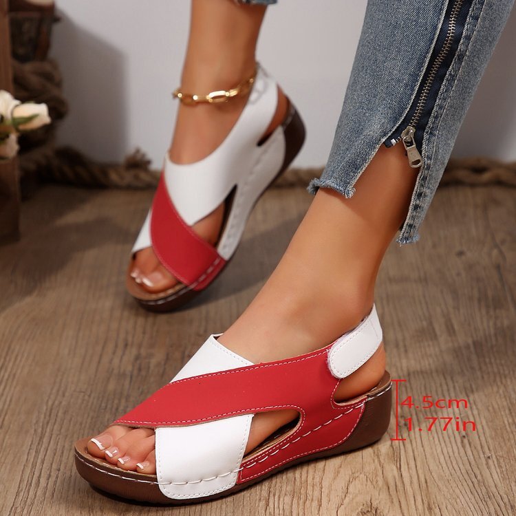 Large size wide stripe with beach slope heel, thick soled fish mouth sandals, 2025 summer new rocking line shoes ddmykukumalu