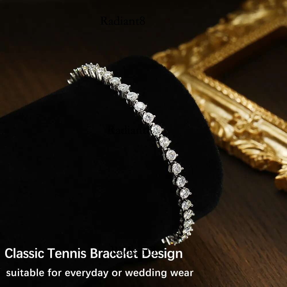 Houtros 3 Prong Full Moissanite Tennis Bracelet for Women Sterg Sier 3mm D VVS1 Dia Hand Chain Jewelry GRA