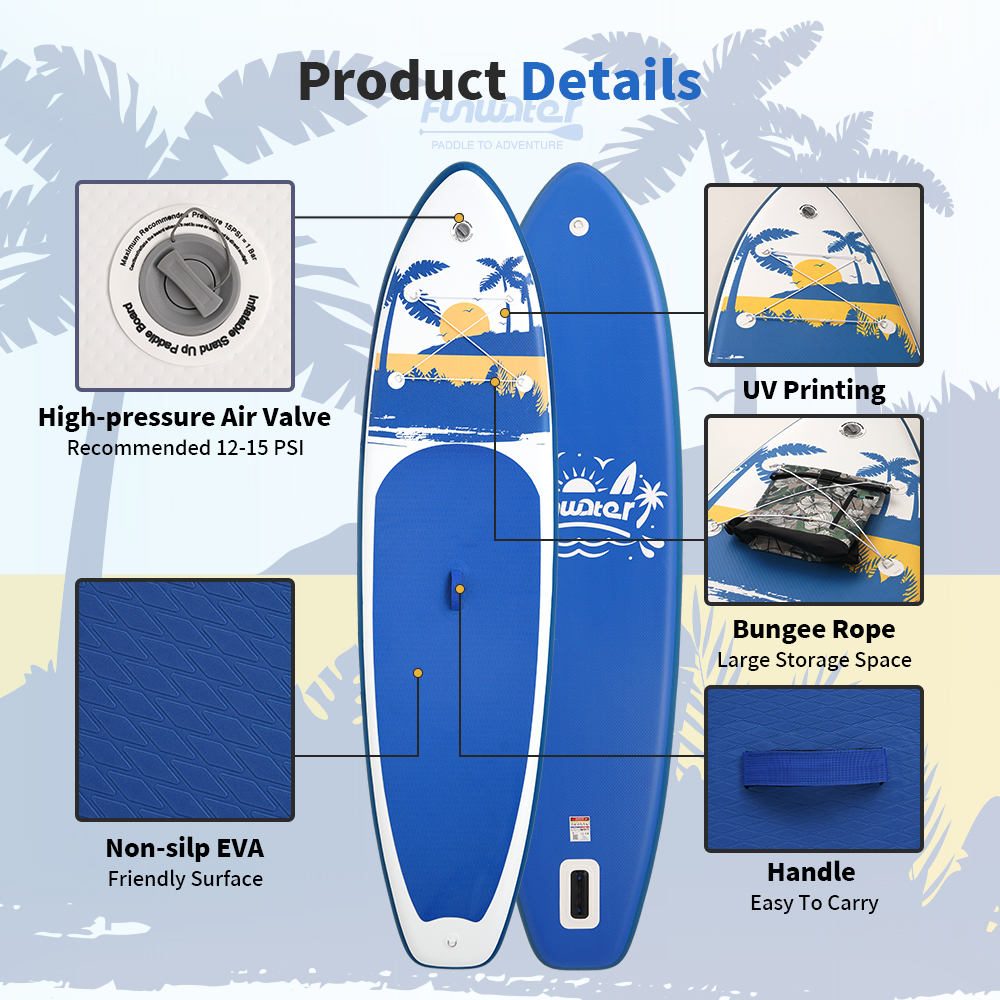 Funwater surfboard Padel stand up paddle board iatable 335 cm SUP paddleboard Tabla Surf paddel Water Sports supboard pump bag koi money coconut tree