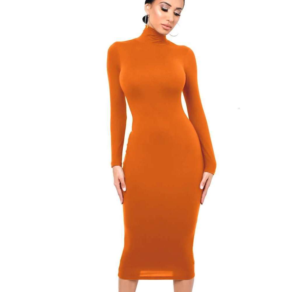 Black Winter Turtleneck Sexy Women Dress Autumn Long Sleeve Skinny Midi Boydcon Casual Blue Plush Knee-Length Party Club KLMY