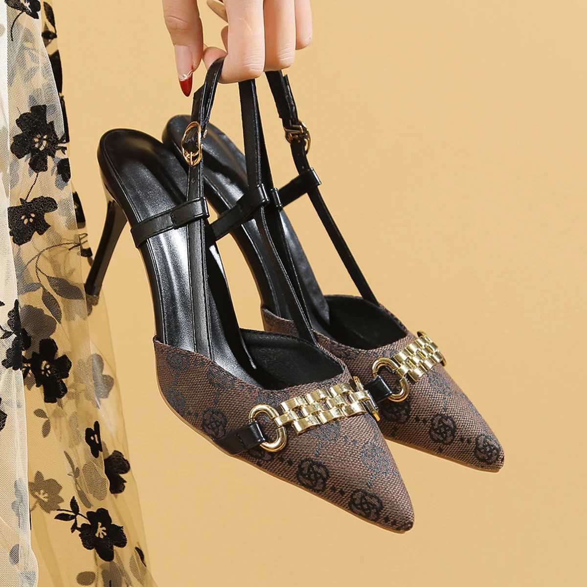 Womens Pumps Pointed Toe Slingback High H Shoes for Women Autumn Women Sexy Party Punk Goth H Womens Shoes Y250304