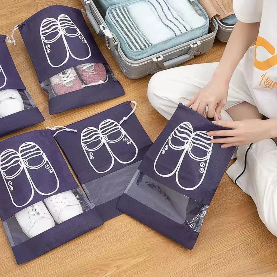 Ship from US Convenient Waterproof and Portable Shoe Storage Bag Set of 5 Lightweight Nonwoven Fabric Closet Organizer for Travel Handy 250305FBB