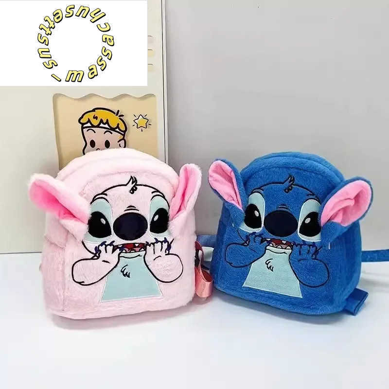 Backpacks Hot Plush Backpack Kawaii Cartoon Stitch Large Capacity Student Schoolbag Cute Anime Pink Kindergarten Bag Kid Girl Gifts Y250305P09T