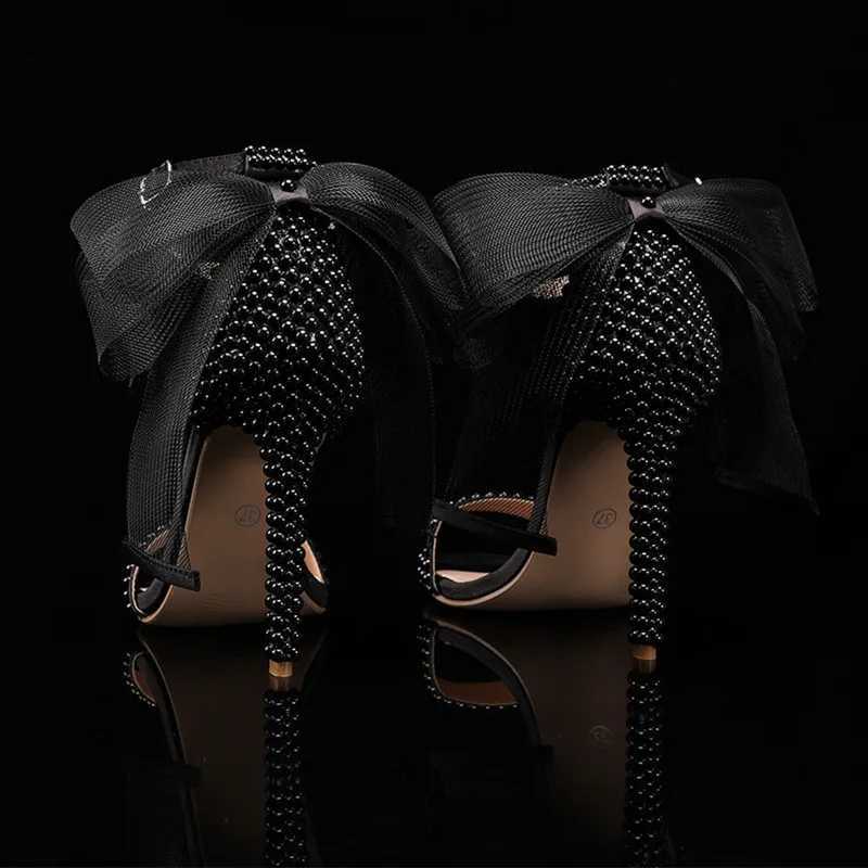 Summer New brand Fi Bowknot Beading Women Gladiator Sandals Luxury Pearls White thin High heels Wedding Bridal Party ShoesXJ2500305