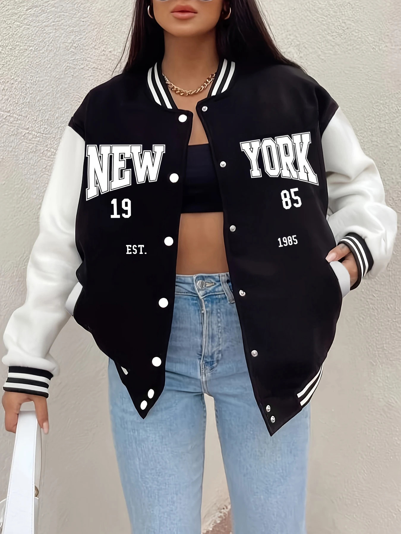 York 1985 Letter Prints Jackets Women Hip Hop Baseball Uniform Personality Street Casual Jacket Warm Soft Womans Clothing 250304