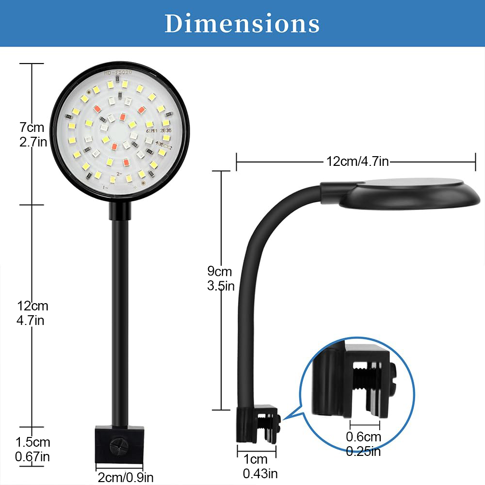 7W LED Aquarium Light for 1 to 5 Gallon Fish Tanks Clip On Light USB Aquarium Lamp with Full Spectrum Dimmable with Timer