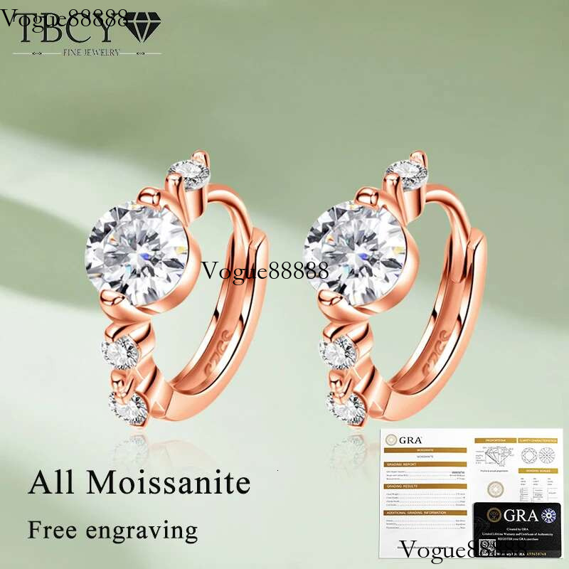 TBCYD 5MM D Color Full Moissanite Hoop Earrings S Sterg Sier 1.18cttw Rose Gold Ear Clasps Buckle For Women Fine Jewerly