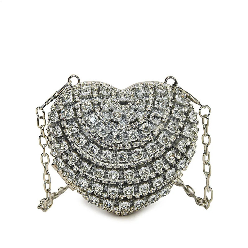 Mini Diamond Inlay Heart Shape Crystal Clutch Stones Evening Wedding Party Shoulder Bag Handle Rhinestone Handbags 250304