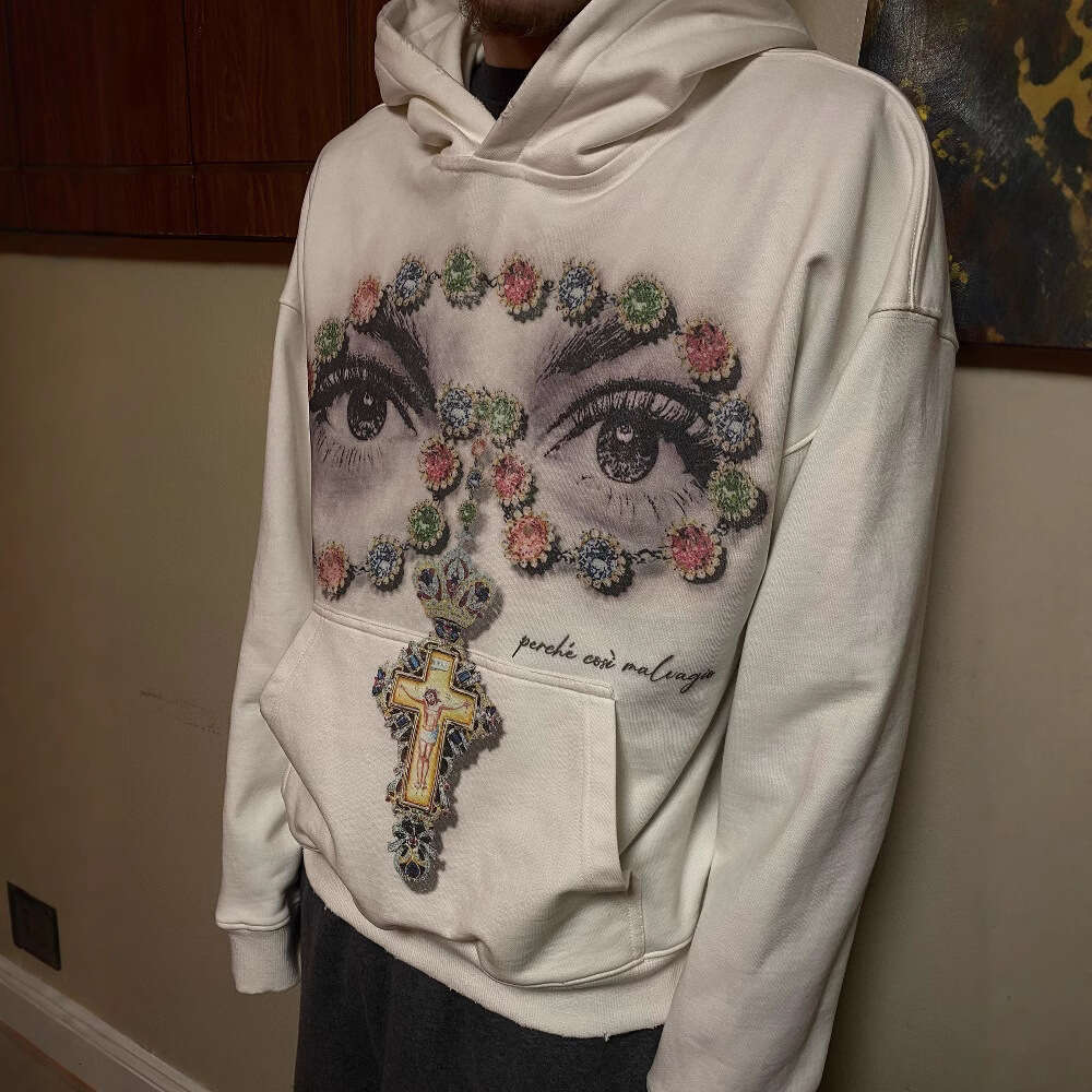 Y2K American Cool Face Cross 3D Stereoscopic Pattern Street Loose Clothing