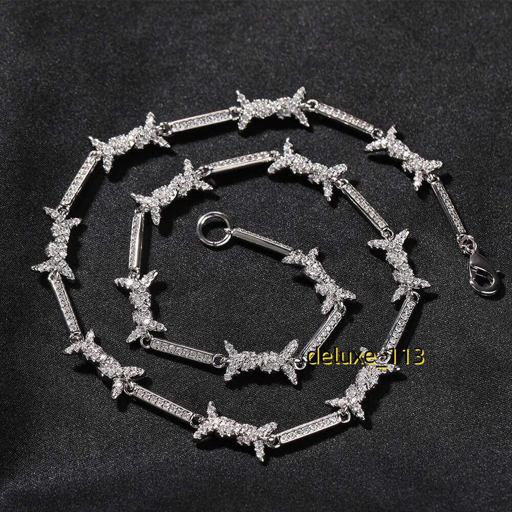 2.6mm Hiphop Fashion New In Thorn Fine Iron Wire Knot Chains Personalized Full Iced Out Cubic Moissanite Prong Set Creative Mens Rapper Necklace Colla