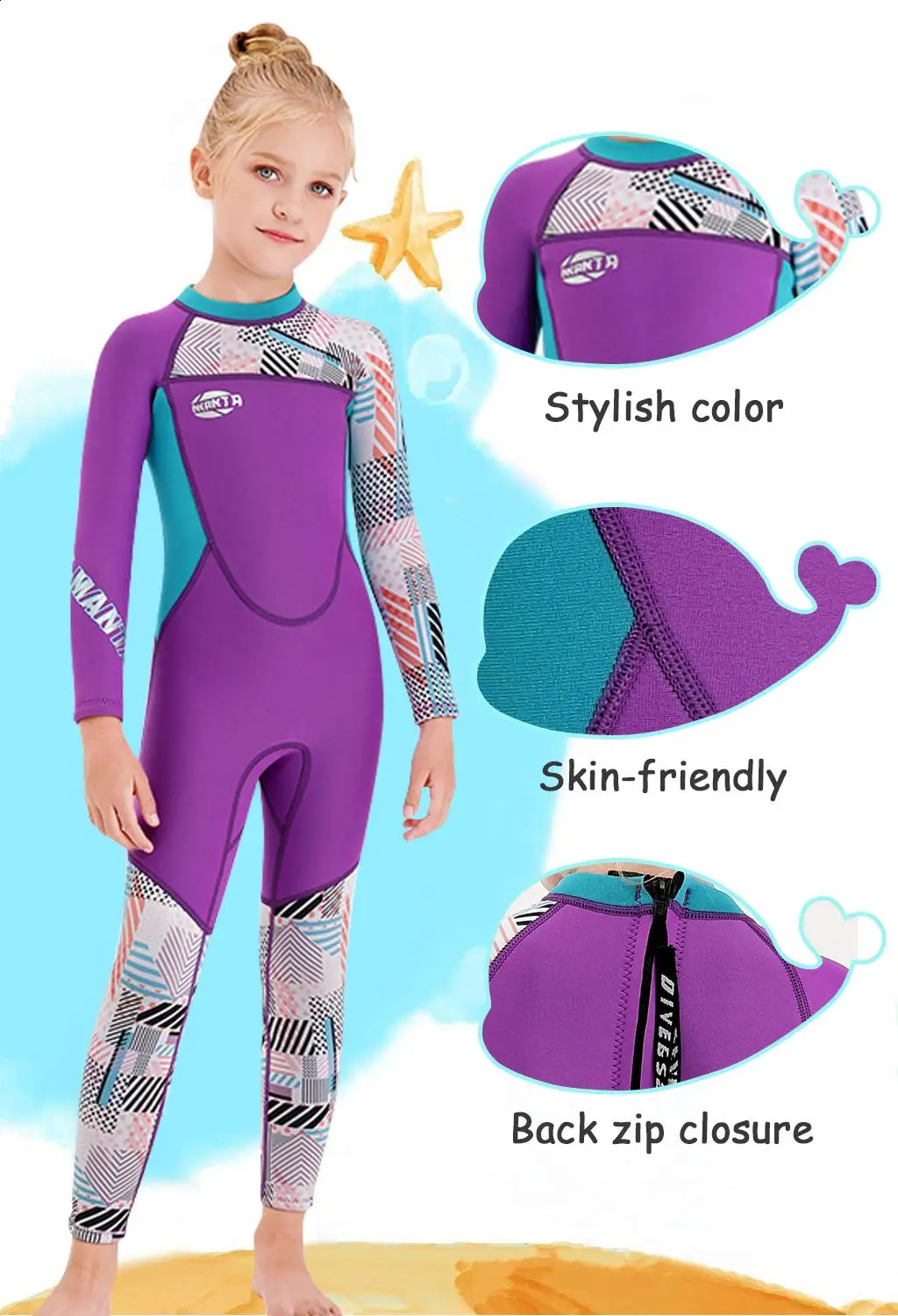 Girl Wetsuit Kids Thermal Swimsuit 2.5mm Neoprene Rash Guard Children One Piece Swimwea All in One Sunsuit Sun Protection UV 50 250304
