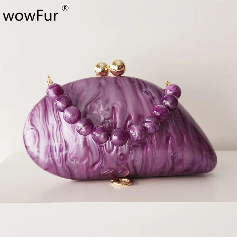 Oval Purple Shell Acrylic Purses And Handbags For Women Shoulder Crossbody Bag With Chain Clutch Purse For Wedding Party Bags 250304