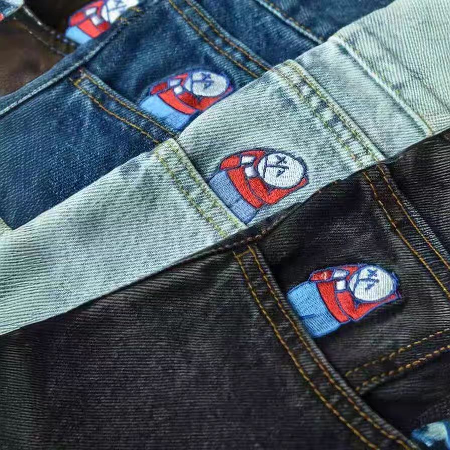 Men's Jeans Streetwear Polar Big Boy Y2K Harajuku Hip Hop Cartoon Embroidery Retro Blue Baggy Pants Mens Womens Wide Leg Trouser