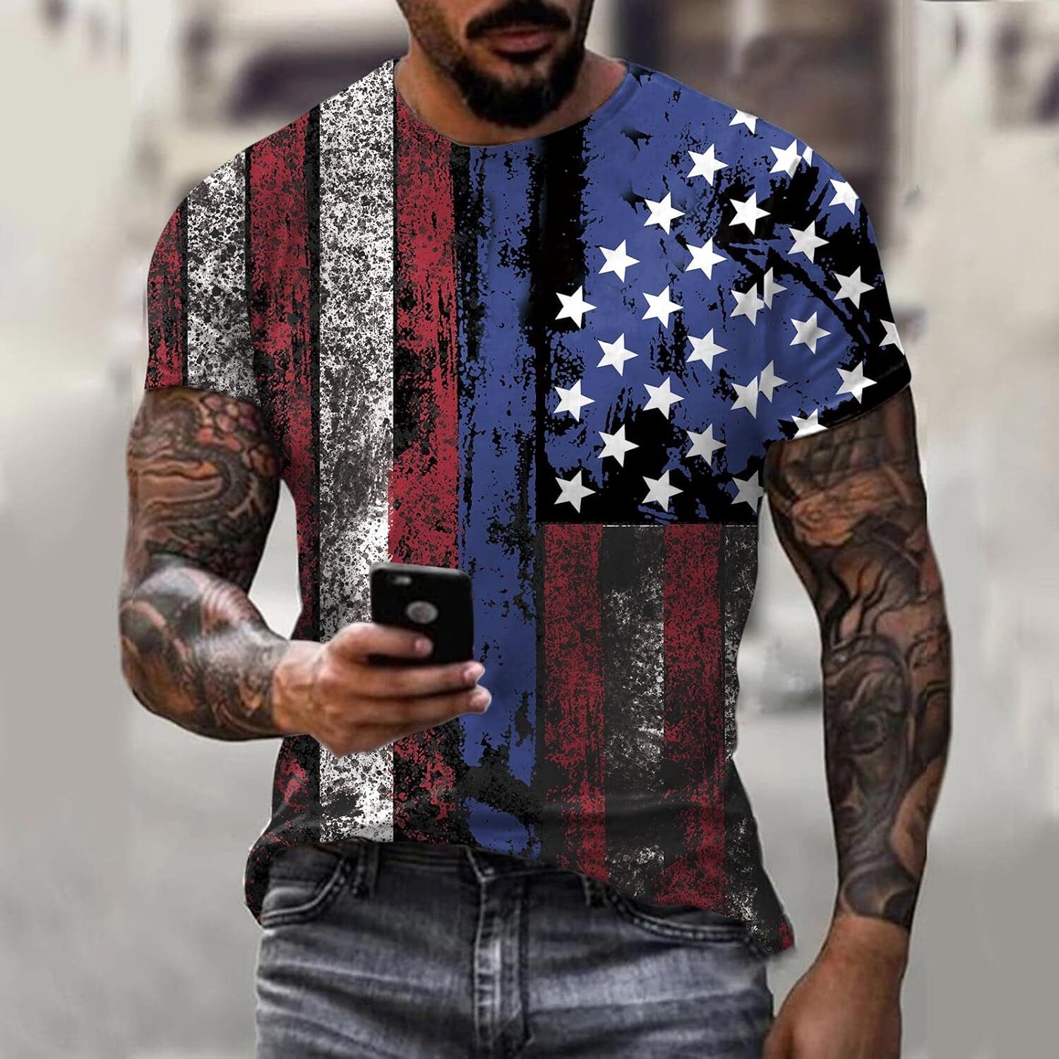 Mens T shirt Sleeve Neck Round Summer Digital Independence Mens Day T Printing Shirt 3D Blouse Short Men Shirts tee Casual tops summer clothes