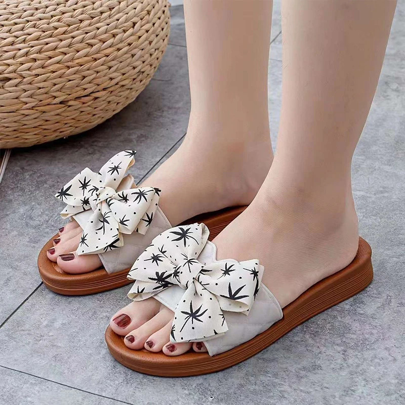 Summer PVC Bow Women Sandals 3cm Thick Casual Shoes One line Elevated Flat Bottom Slippers 250228