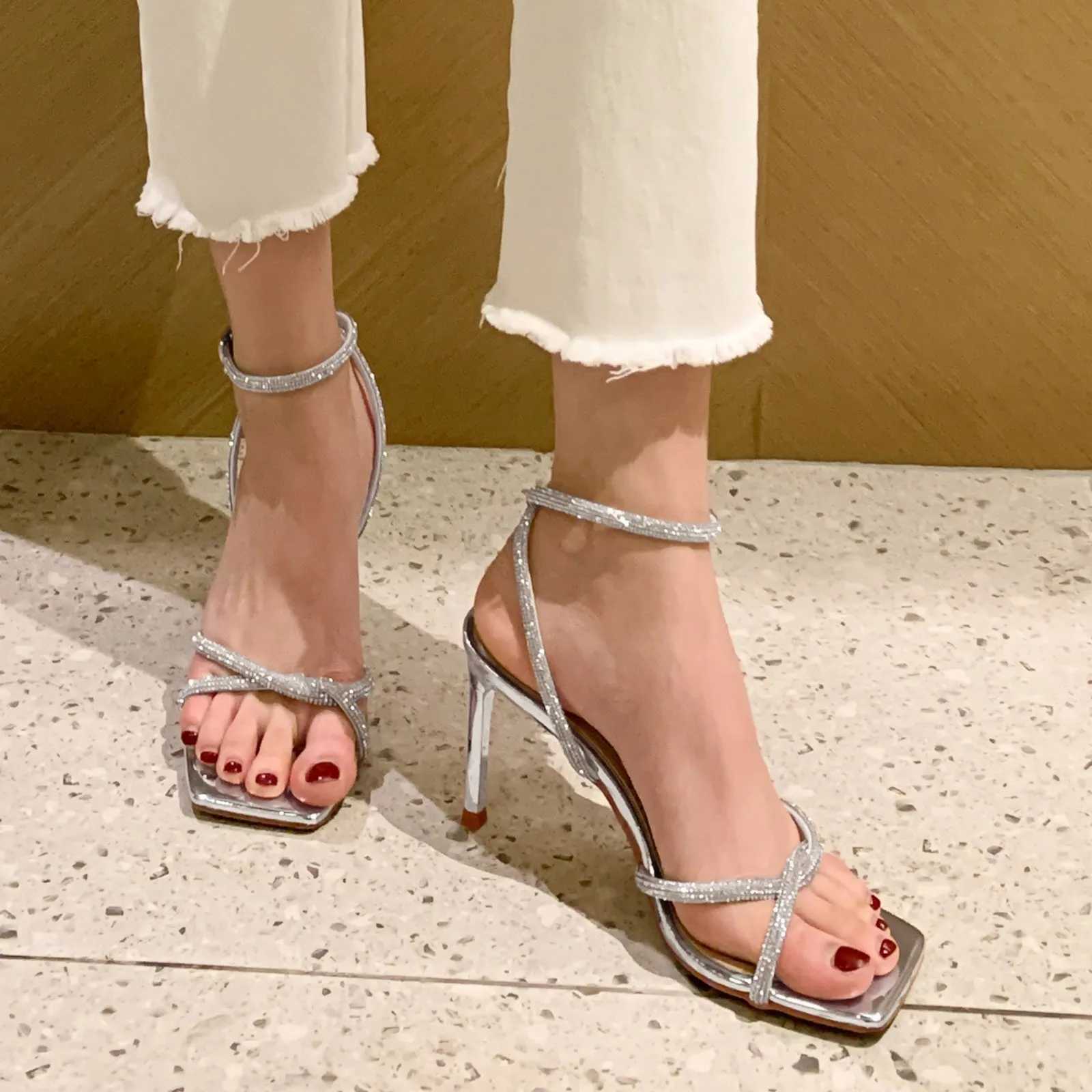 Shoes Women Summer 2024 Fi Spring And Summer Women Sandals High Heel Large Size Rhine Sequin Buckle Sexy SinglesXJ2500305