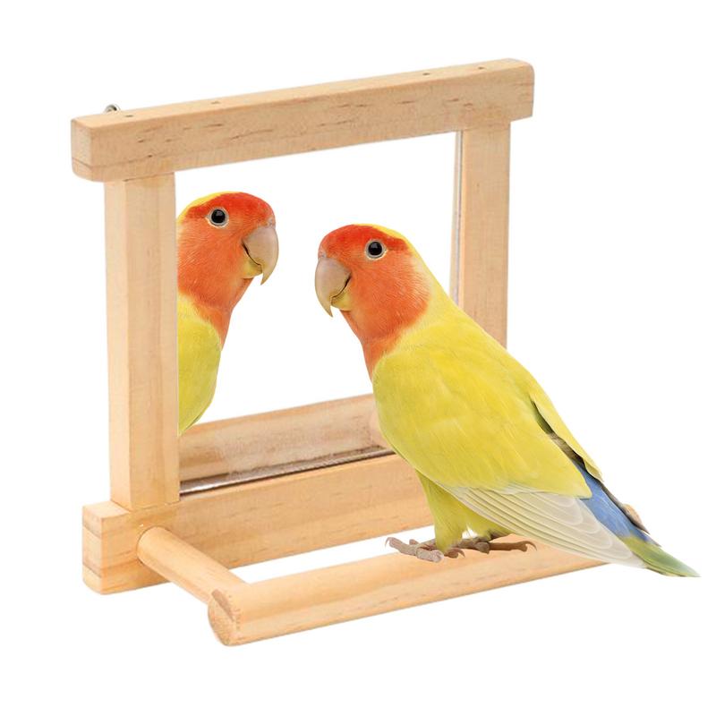 Bird Mirror Perch Cockatiel Climbing Branch Toy Natural Wood Parrot Cage Pole For Parakeets Cockatiels Lovebirds Standing Branch