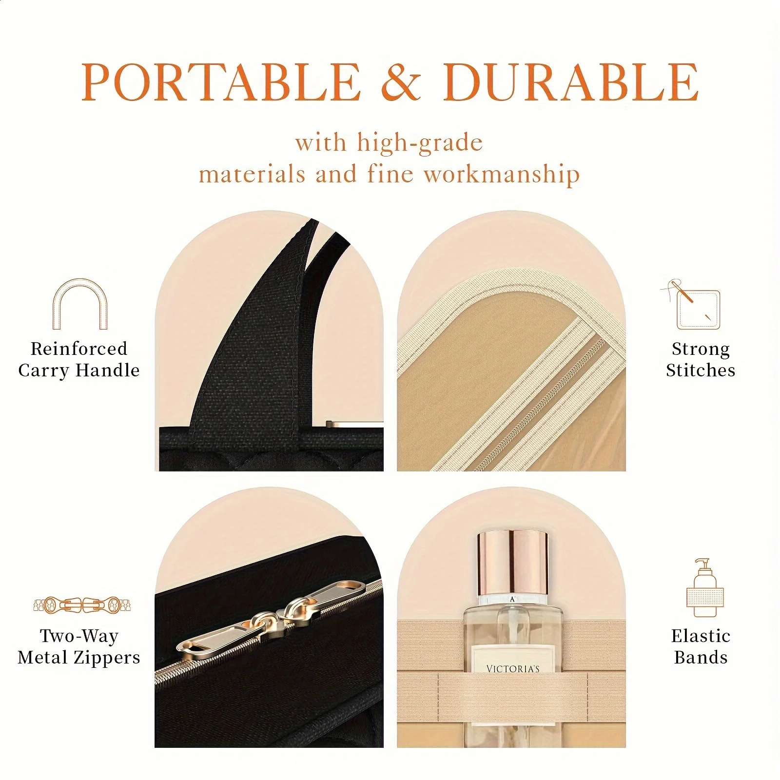 Ship from US Waterproof Travel Toiletry Bag Stylish Hanging Organizer with Durable Compartments for Makeup Fullsized Shampoo Bottles To 250305FBB