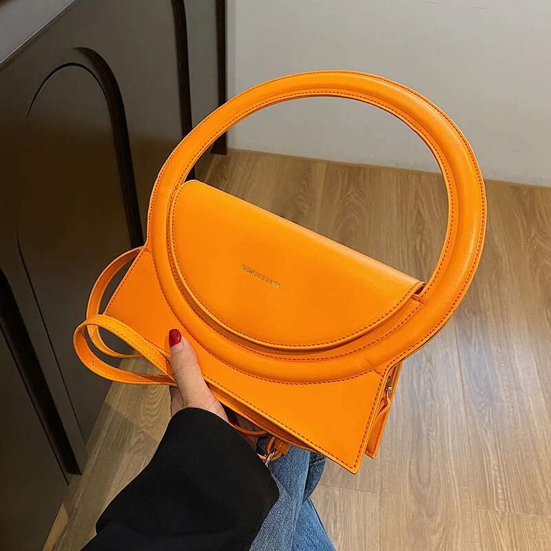 Women Round Ring Handbags Large Circle Design Tote Leather Shoulder Bag Female Fashion Crossbody Shopping Top-Handle Bags