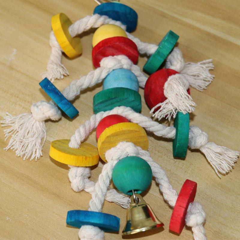 Parrot Shredder Toys Parrot Chewing Toys Metal Hook Design Parrot Cage Bite Toys Wooden Bird Blocks For Conures Parakeets