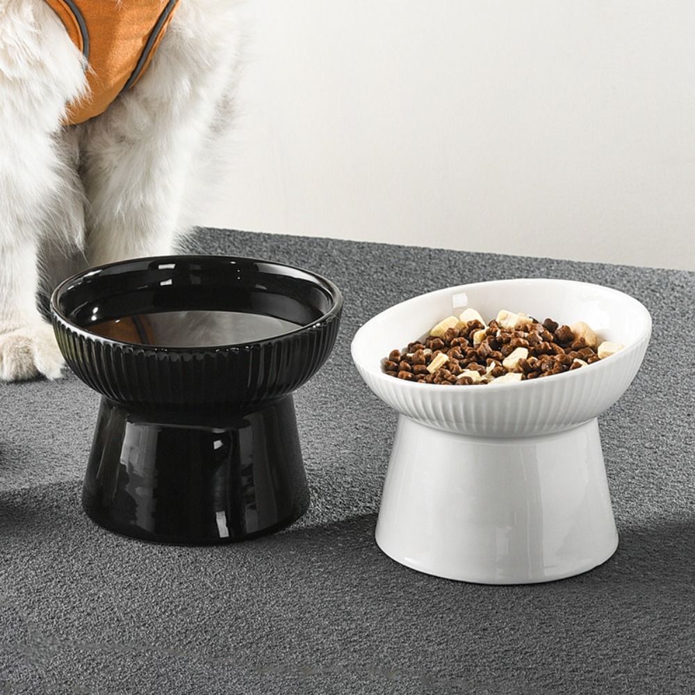 Ceramic Cat Bowl Creative Slanted/Flat Mouth Pet High Foot Bowl Non-slip Multi-use Pet Drinking Feeder Neck Protection